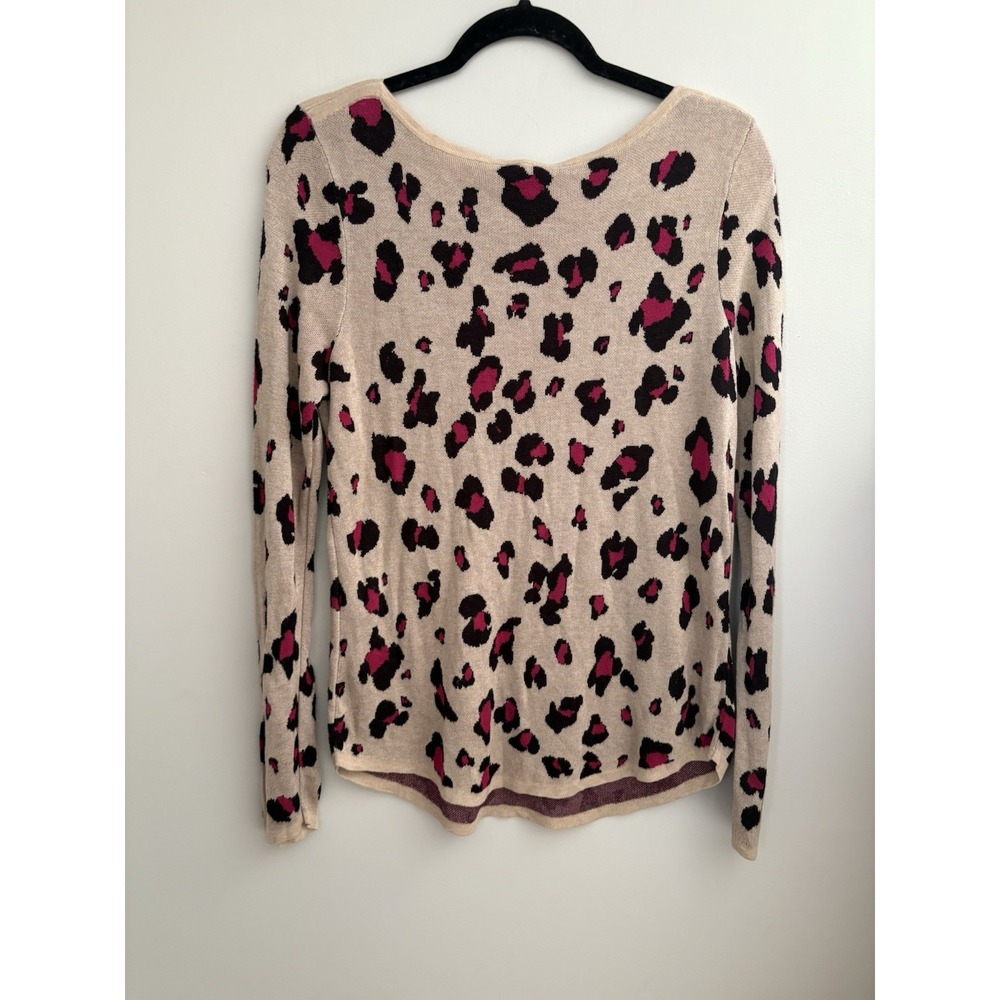 Chicos Leopard Print Sweater Magenta Tan Black Rayon Scoop Neck‎ Size 1 Medium - Picture 7 of 7